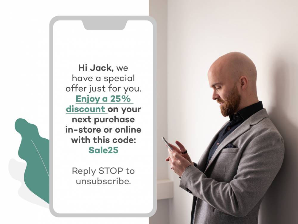 Example of a discount code sent via sms.