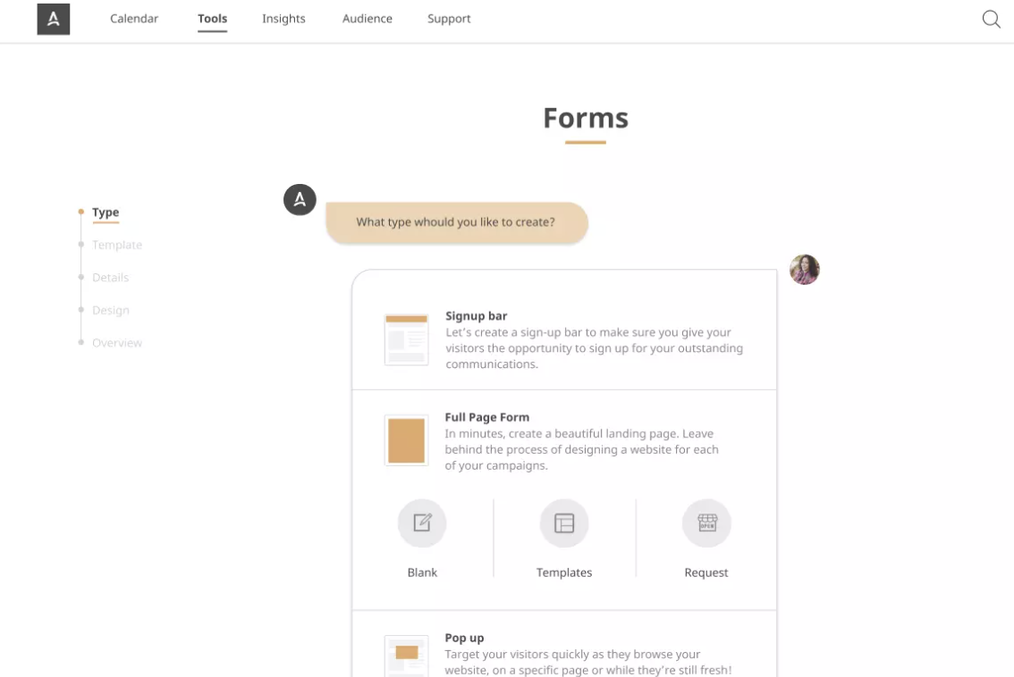 Forms and Pages toolview in APSIS One