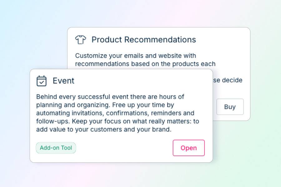 Apsis One event tool, and Product recommendations