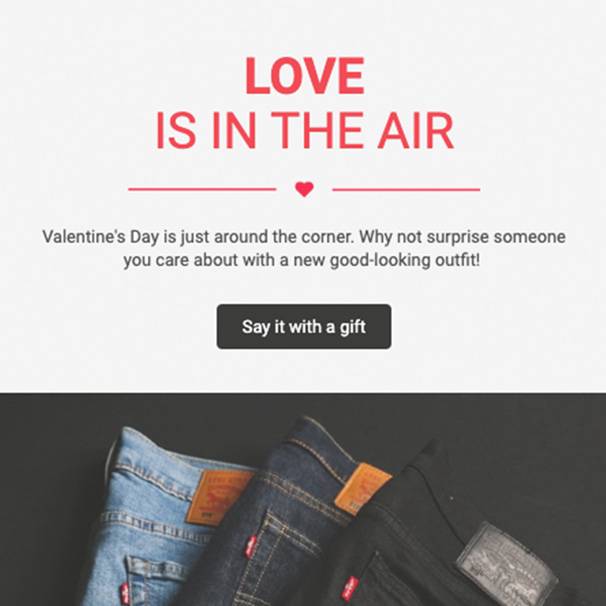 "Love is in the air" email header for a Valentines campaign.