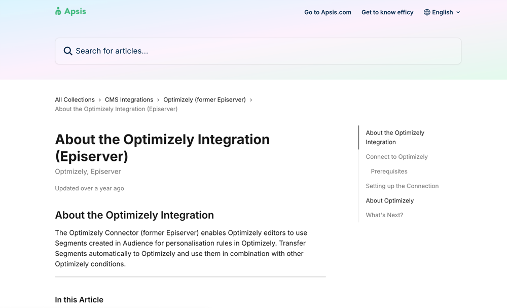 Optimizely integration with Apsis One